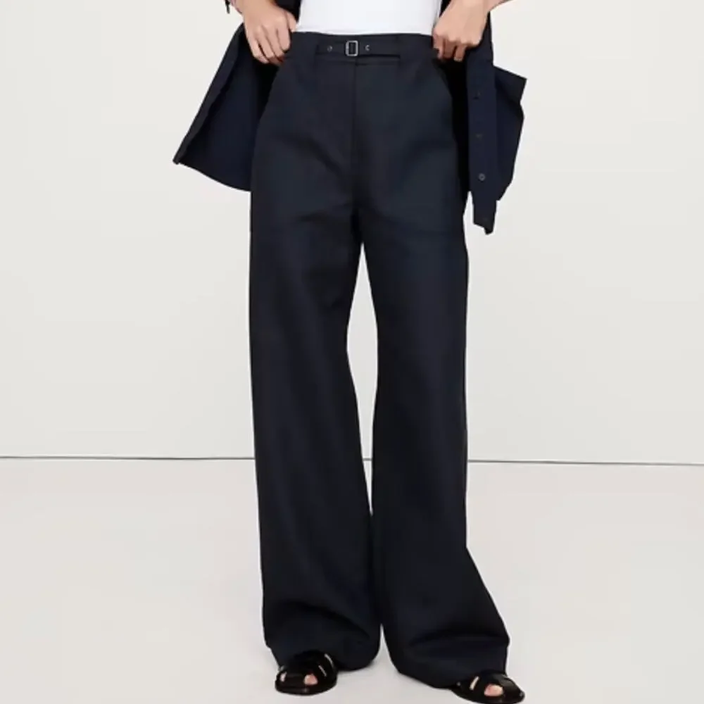 Banana Republic High Rise Wide Leg Studio Pant Navy Blue 12 826947